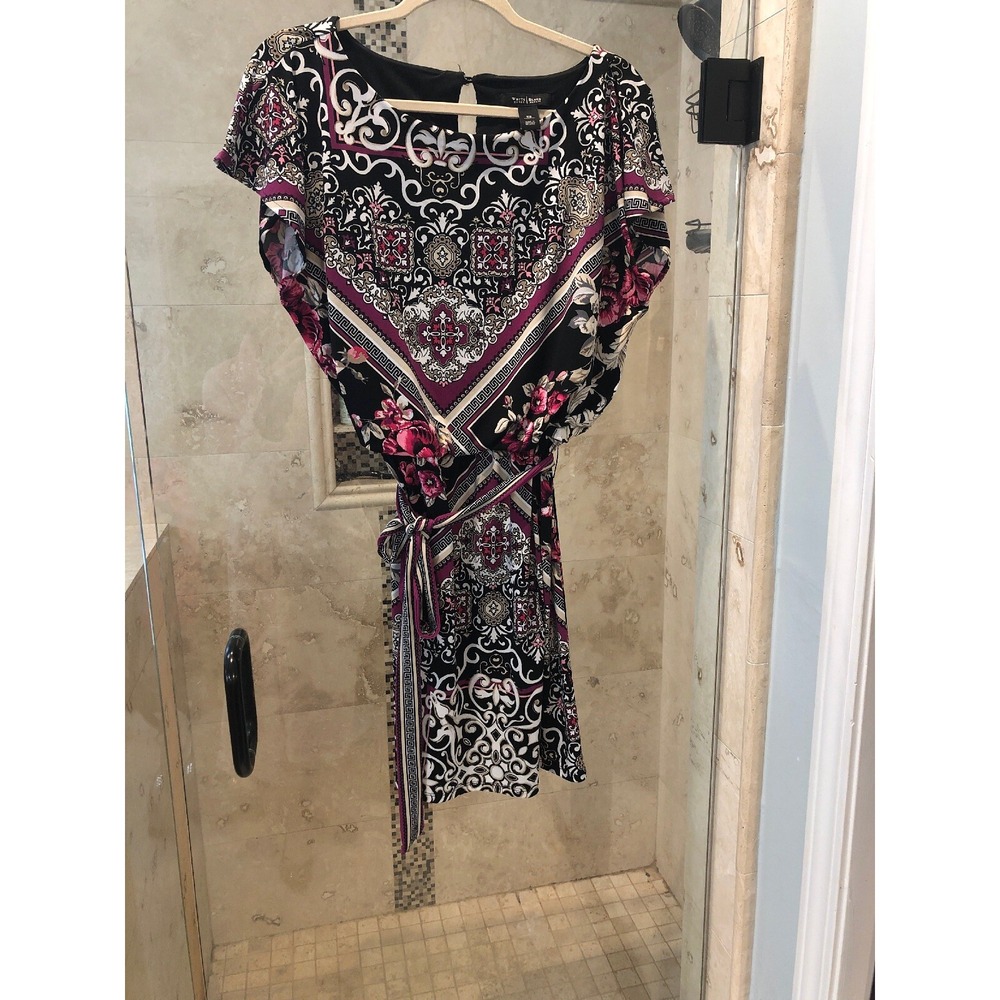 White House Black Market WHBM XS Tunic Mini Dress Paisley Floral Pink Black